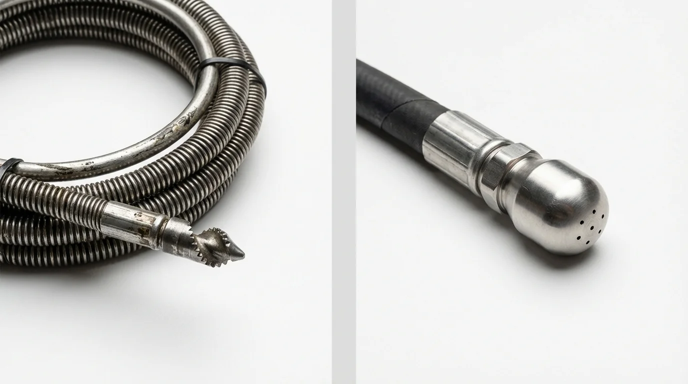 Drain snake cable and hydro jetting nozzle used for drain cleaning in Manson, IA