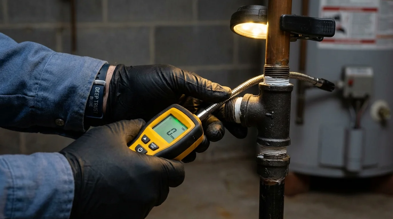 Gas leak detection with electronic sniffer by Johns Plumbing LLC in Manson