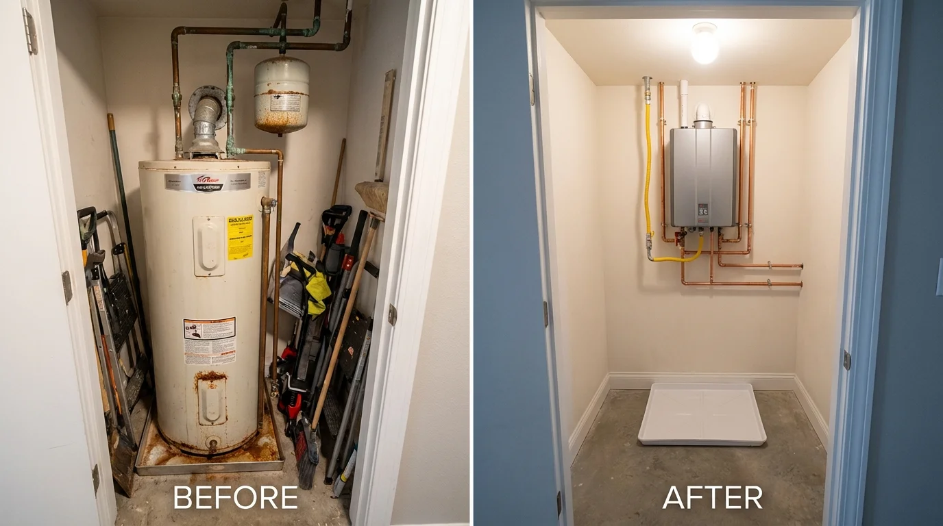 Tank water heater versus wall-mounted tankless unit comparison for Manson, IA homeowners